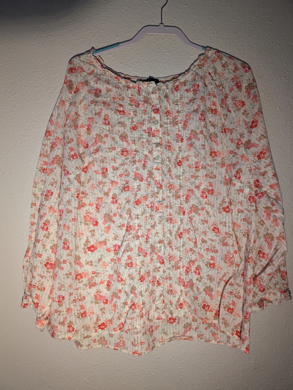 Talbots White Blouse with Coral Floral Print 3XL